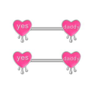 Anillos de pezón con letras de corazón rosa de 14G, barra de pezón de acero quirúrgico 316L, sí, papá, palabras traviesas, <span class=keywords><strong>Piercing</strong></span> para pezón, joyería - Product Image 2