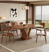 Table de salle à manger rectangulaire avec plateau en pierre rétro et pieds en bois massif pour 6 personnes, chaises adaptées pour la maison, le restaurant, l'hôtel