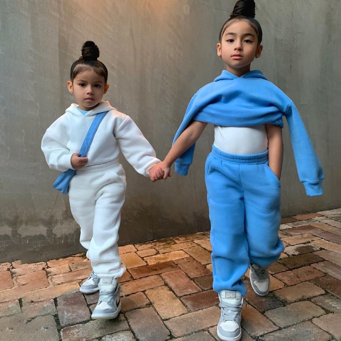 Fall Winter Baby Girls Clothing Knitted Solid Color Hoodies + Jogging Pants 2pcs Set Kid Clothing Winter 