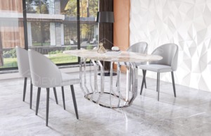 Sang Trọng Bằng Đá Cẩm Thạch Hàng Đầu Hiện Đại Đơn Giản Thép Không Gỉ Titan Vàng Cao cấp Ý Loại Căn Hộ Đồ Nội Thất Bàn Ăn Đặt - Product Image 6