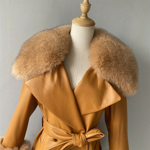 Autumn Fox Fur Collar Cuffs Women Long Genuine Sheepskin Leather Jacket Black Real Leather <strong>Trench</strong> <strong>Waterproof</strong> for Ladies - Product Image 4