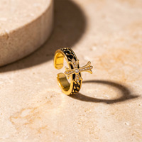 Bague croix vintage classique en cuivre micro-pavée pour femme, ajustable, ouverte, bijou minimaliste de luxe délicat