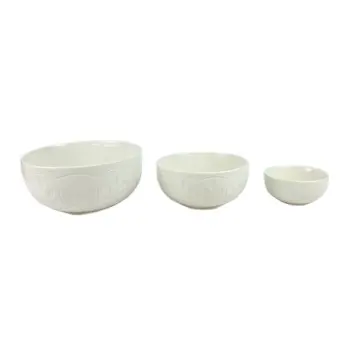 Set di 3 pezzi ciotole in tinta unita con decorazione in rilievo di ceramica bianca piatti da cena set di stoviglie