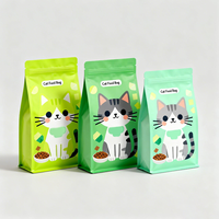 Sacs d'emballage personnalisés en plastique anti-humidité pour aliments pour animaux de compagnie, sachets refermables en Mylar à fond plat, impression hélio, qualité alimentaire pour lait et gelée pour chats