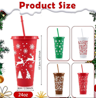 Gobelets en plastique écologiques sans BPA de 24 oz avec couvercles et pailles, motif flocon de neige de Noël, réutilisables en PP, pour cadeaux de fête