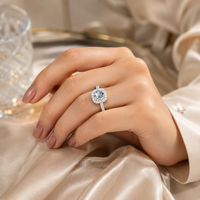 Bague de fiançailles et de mariage JINSEO en argent S925 plaqué platine avec moissanite taille coussin et halo, personnalisable avec logo