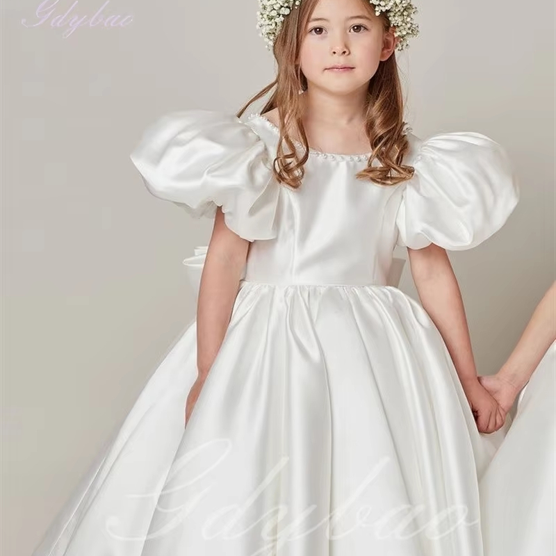 Satin Flower David\u0026#039;s Bridal Ivory Flower Girl Dress Bridesmaid Dresses  Flower Girl Dresses Ballerina Style Faux-Wrap