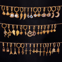 Clous d'oreilles à charnière en acier inoxydable pour femme, croix religieuse, Piercing de noël, serpent, cœur, étoile, Huggie