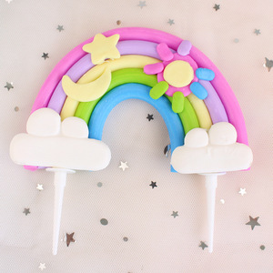Hot Colorful Rainbow Cake Topper Cupcake Decor Clay Decor Baby Shower festa di compleanno Kids Girl Boy Cake - Product Image 6
