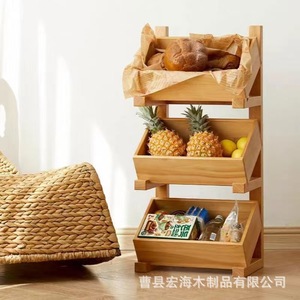 Étagère à pain et à en-cas en bois massif Honghai, 3 étages, multi-compartiments, pour cuisine, salon, présentation de légumes - Product Image 1
