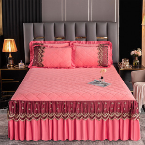 Sang Trọng Châu Âu Giường Váy Đồng Bằng Cotton Nhà Đầy Đủ Kích Thước Ren Nhung Dày Trải Giường Trải Giường Bộ Đồ Giường Bộ - Product Image 2