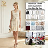 Fabricant de robes d'été décontractées pour femmes, sur mesure OEM/ODM, avec dentelle, col en V, sans manches, coupe trapèze, taille ceinturée et ourlet à volants
