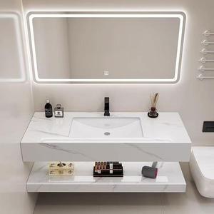 חדר אמבטיה מודרני ארון רחצה אחסון כיור יחיד ויהירות רחצה עם מראה חכמה המתאימה לדירות מלון - Product Image 2