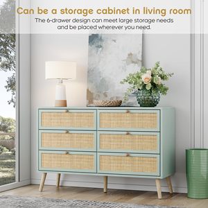 Combohome <span class=keywords><strong>Vintage</strong></span> Rattan naturale e legno MDF 6 cassetti <span class=keywords><strong>comò</strong></span> per <span class=keywords><strong>camera</strong></span> <span class=keywords><strong>da</strong></span> <span class=keywords><strong>letto</strong></span>, metà del secolo moderna cassettone con robuste gambe in legno - Product Image 6