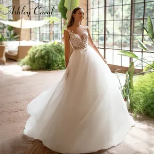 Ashley Carol A-Line vestido De novia 2024 <span class=keywords><strong>Vestidos</strong></span> De novia Vintage Sweetheart Illusion Beach Bride Button vestido De novia De alta calidad - Product Image 1