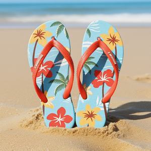 Chanclas Personalizadas con Estampado Floral Tropical para Mujer, Sandalias de Playa Azul Turquesa, con Correa Negra, para Verano, Uso en Exteriores, de Fábrica - Product Image 3