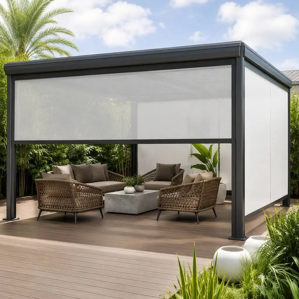 Garden Rainproof Pergola Curtain Adjustable Remote Sunshade Curtains Durable Waterproof Zip Roll Screen Blinds · image 13