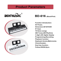 Factory Custom BDMUSIC BD-616 Durable Construction 61-Key Electronic On-the-go Keyboard Organ Musical Instruments for Beginner