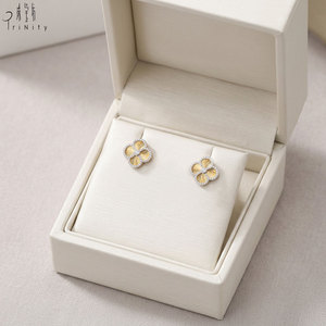 Conjunto de Joyería al por Mayor de Calidad Excepcional, Oro Amarillo de 14K, Aretes de Trébol de Cuatro Hojas con Diamantes Naturales, Joyería Fina para Damas - Product Image 5