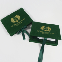 Boîte d'invitation de mariage vintage faite à la main avec velours vert foncé, acrylique transparent, monogramme doré personnalisé, boîte en papier