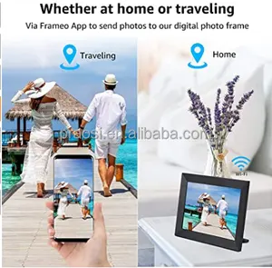 Artıları Frameo APP dokunmatik ekran dijital fotoğraf çerçevesi LED IPS dokunmatik ekran HD ekran resim çerçevesi Wifi 10 inç akrilik destek