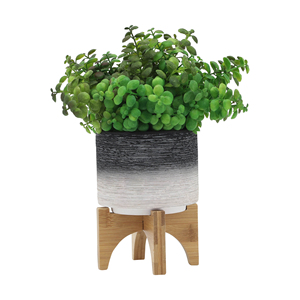 Maceta Redonda con Soporte de Madera para Uso en Interiores y Exteriores, Maceta Decorativa Moderna para Hogar y Patio - Product Image 3