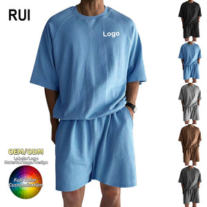 Ensemble de survêtement court 2 pièces RUIQUWIN 2026 pour homme, couleur unie, respirant, tricoté, coupe classique, polyester/coton, séchage rapide - Product Image 1
