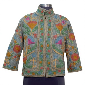 Handmade Breathable Women's Winter <b>Quilted</b> <b>Jacket</b> Suzani Embroidery 100% Cotton Knitted Fabric Regular Length <b>Pattern</b> Logo - Product Image 1