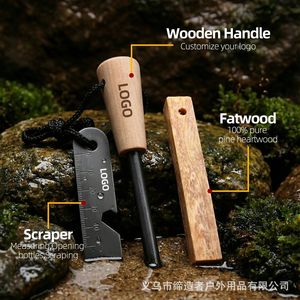Kit de démarrage de feu avec tige de magnésium, manche en bois et grattoir en acier pour outils de survie en camping en plein air - Product Image 4