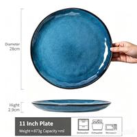 Assiette en céramique bleue grand format effet four, élégante assiette de dîner occidentale, vaisselle esthétique pour la maison