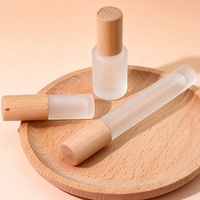 Flacons roll-on en verre dépoli transparent de 3 ml, 5 ml, 10 ml, 15 ml, vides, avec bouchon en bois, pour parfum et huiles essentielles