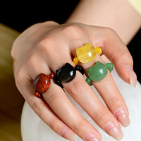 Bague en perles de pierres précieuses naturelles, motif chat mignon, empilable, perles rondes lisses, anti-anxiété, en cristal extensible