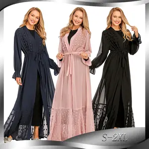 터키 겸손한 슬림 숙녀 긴 드레스 소녀 이슬람 의류 이슬람 캐주얼 블랙 거들 카디건 가운 Abaya 도매
