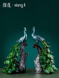 Ornement de meuble TV rétro européen Durable maison moderne décoration de cave à vin porche créatif Art populaire paon résine artisanat - Product Image 2