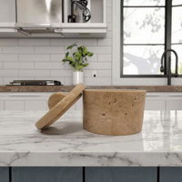 Pot de rangement pour bijoux en travertin de style américain, 3,2 pouces, écologique, poli, avec couvercle pour la conservation de la fraîcheur, pour la cuisine et la maison
