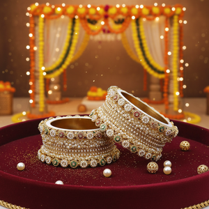 Designer Bridal Velvet Bangles with Pota and Pearls Elegant Pearl <b>Bracelets</b> & Bangles Wedding and Festive Jewelry Collection - Product Image 3