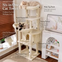 Arbre à chat multifonctionnel grand format à 6 niveaux avec poteaux à gratter en sisal, hamac et balles suspendues - Beige, sans assemblage, vente en gros