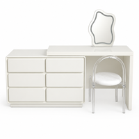 Ensemble coiffeuse avec commode à 6 tiroirs blanc crème, plateau de coiffeuse avec tiroirs en MDF E1 pour chambre à coucher, mobilier de décoration intérieure