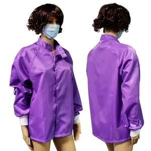Purple Color Long Sleeve Round Neck ESD Gown Antistatic Cleanroom Coat