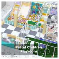 Aire de jeux intérieure de style pastel intégrée à un mini terrain de football et à une toboggan pour centre d'activités pour enfants commercial