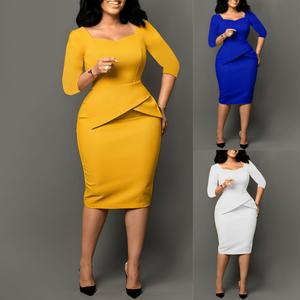 D591 Abiti da Ufficio di Alta Qualità per <span class=keywords><strong>Donne</strong></span>, Eleganti Vestiti Casual con Colletto Quadrato, Mezza Manica, Spacco e Vestibilità Slim in Stile Africano - Product Image 2