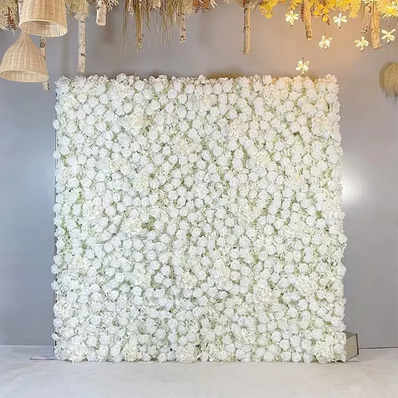 Özel Flowerwall 5d 3d beyaz Roll Up kumaş çiçek duvar düğün dekor yapay ipek gül çiçek paneli zemin çiçek duvar