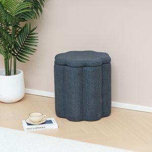 Tabouret <span class=keywords><strong>en</strong></span> lin Bailey tabouret rembourré <span class=keywords><strong>en</strong></span> forme de <span class=keywords><strong>fleur</strong></span> grise avec plateau pour rangement adapté au salon - Product Image 1