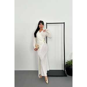 Robe de mariée plissée Off-White avec boucle, vente en gros - Product Image 3