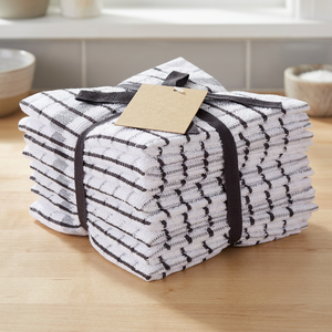 Serviettes de cuisine en coton écologique à carreaux rayés blancs et noirs, tissées rectangulaires, personnalisables, lavables en machine - Product Image 1