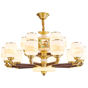 Chinese Style All Copper Jade Chandelier Solid Wood Multi Head Led <b>Light</b> For Living Room Villa Home Decor - Product Image 4