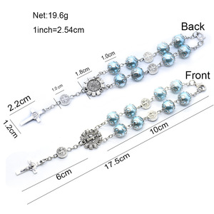 2024 Komi Glass Faux Blue Pearl Rosario Pulseras de perlas de vidrio con Maria <span class=keywords><strong>Center</strong></span> y Mini Benedict Cross Bracelet - Product Image 4
