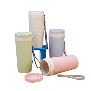 Wholesale Promotion Hot Selling Plastic Portable Lanyard Double Height Wheat Straw Design Direct Drinking Applicable Water Cup