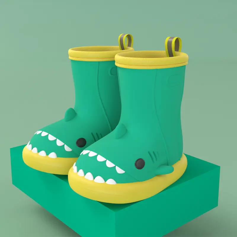 Diseño original al por mayor antideslizante uso diario mujeres lluvia Zapatos lindo tiburón lluvia botas señora lluvia Zapatos botas para niños