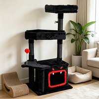 Arbre à chat de luxe gothique moderne, tour d'activités pour chat d'intérieur, griffoir en peluche, jouet en sisal, 3 niveaux, montage facile, 104 cm, tout en carton